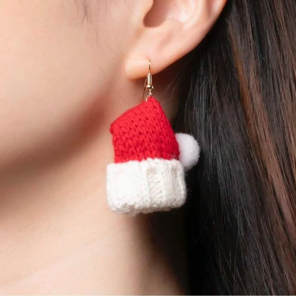 Fashion Handmade Knitted Santa Claus Hat Earrings